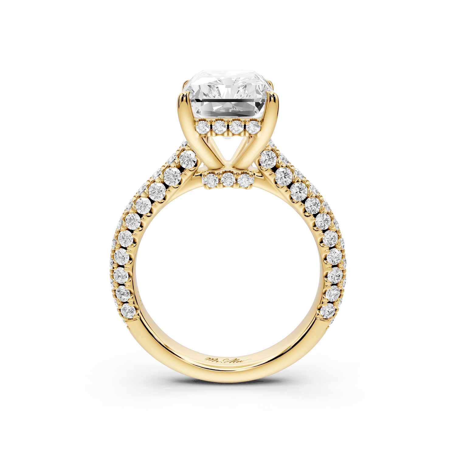 Amoria - 5ct 18k yellow gold radiant Diamond Engagement Ring with Pavé Band & Hidden Halo - Mr. Alex Jewelry