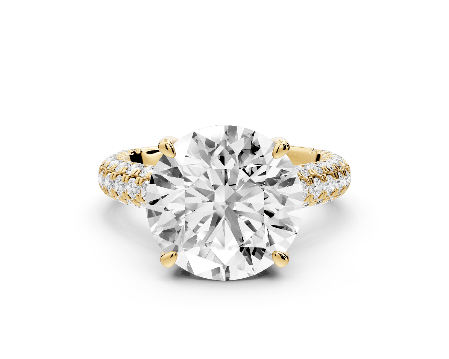 Amoria - 5ct 18k yellow gold round Diamond Engagement Ring with Pavé Band & Hidden Halo - Mr. Alex Jewelry
