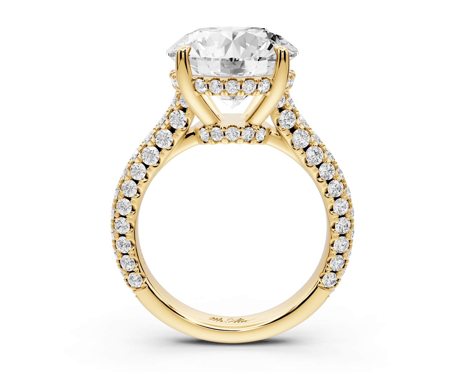 Amoria - 5ct 18k yellow gold round Diamond Engagement Ring with Pavé Band & Hidden Halo - Mr. Alex Jewelry