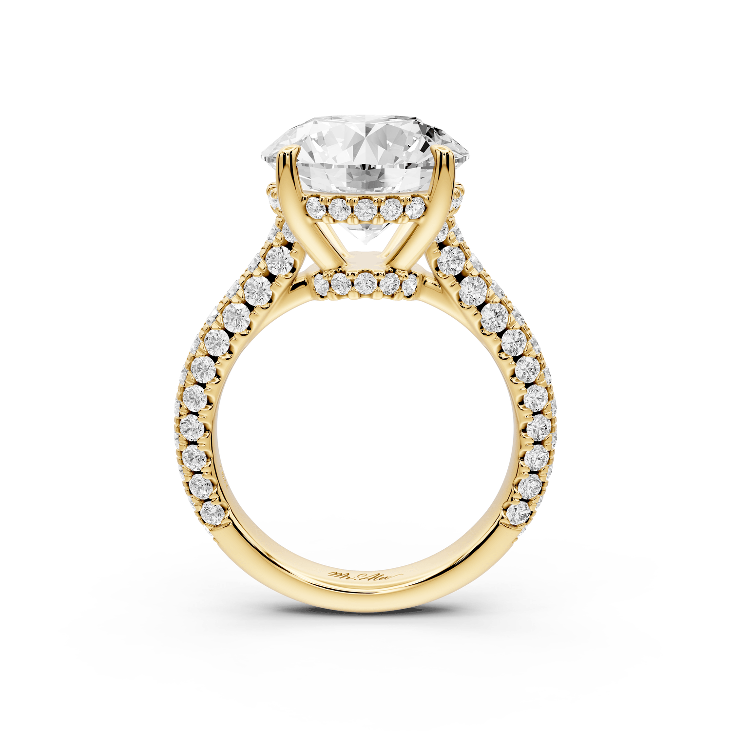 Amoria - 5ct 18k yellow gold round Diamond Engagement Ring with Pavé Band & Hidden Halo - Mr. Alex Jewelry