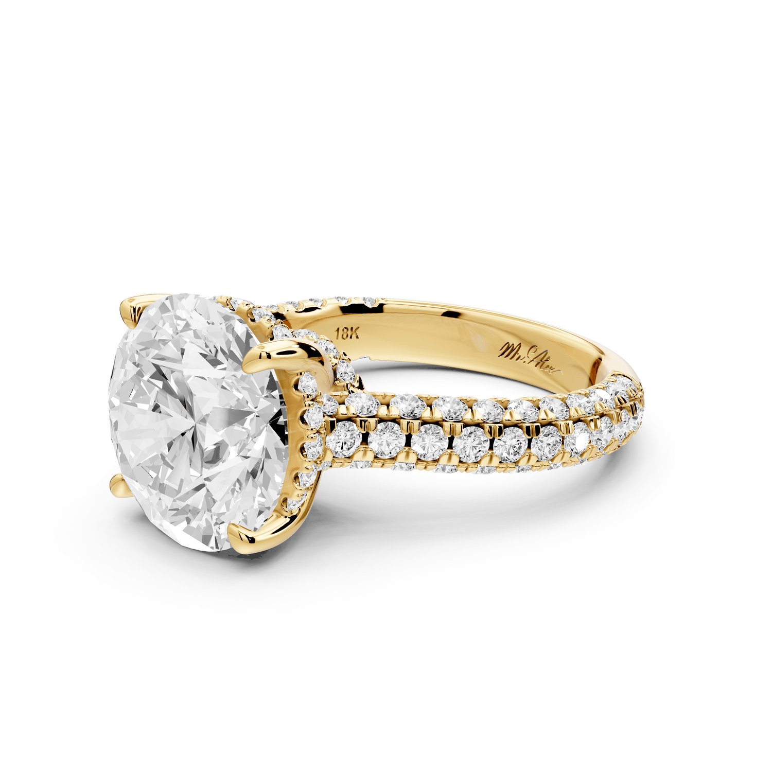 Amoria - 5ct 18k yellow gold round Diamond Engagement Ring with Pavé Band & Hidden Halo - Mr. Alex Jewelry