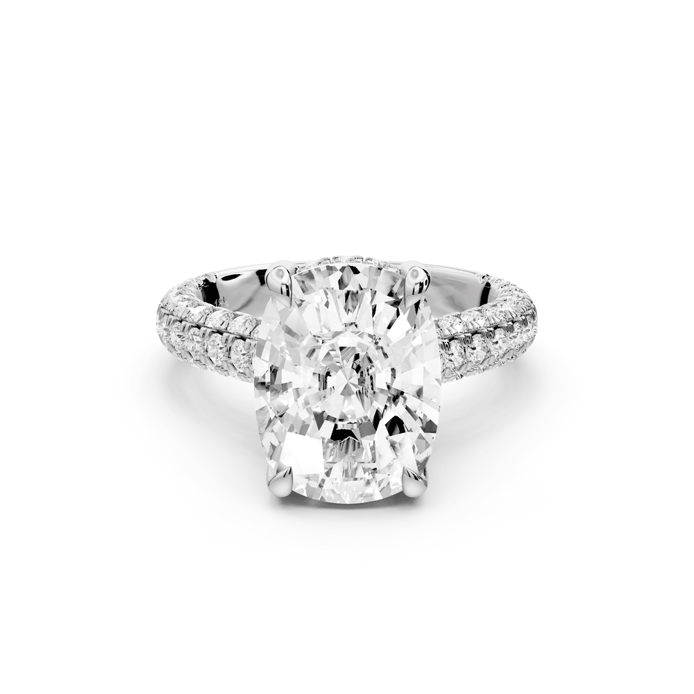 Amoria - 5ct platinum ecushion Diamond Engagement Ring with Pavé Band & Hidden Halo - Mr. Alex Jewelry