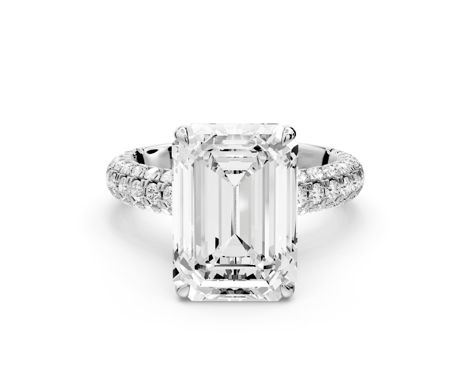 Amoria - 5ct platinum emerald Diamond Engagement Ring with Pavé Band & Hidden Halo - Mr. Alex Jewelry
