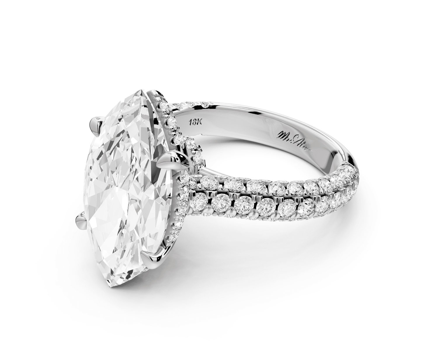 Amoria - 5ct platinum marquise Diamond Engagement Ring with Pavé Band & Hidden Halo - Mr. Alex Jewelry