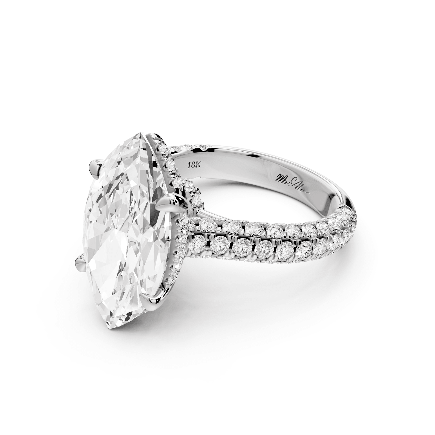 Amoria - 5ct platinum marquise Diamond Engagement Ring with Pavé Band & Hidden Halo - Mr. Alex Jewelry