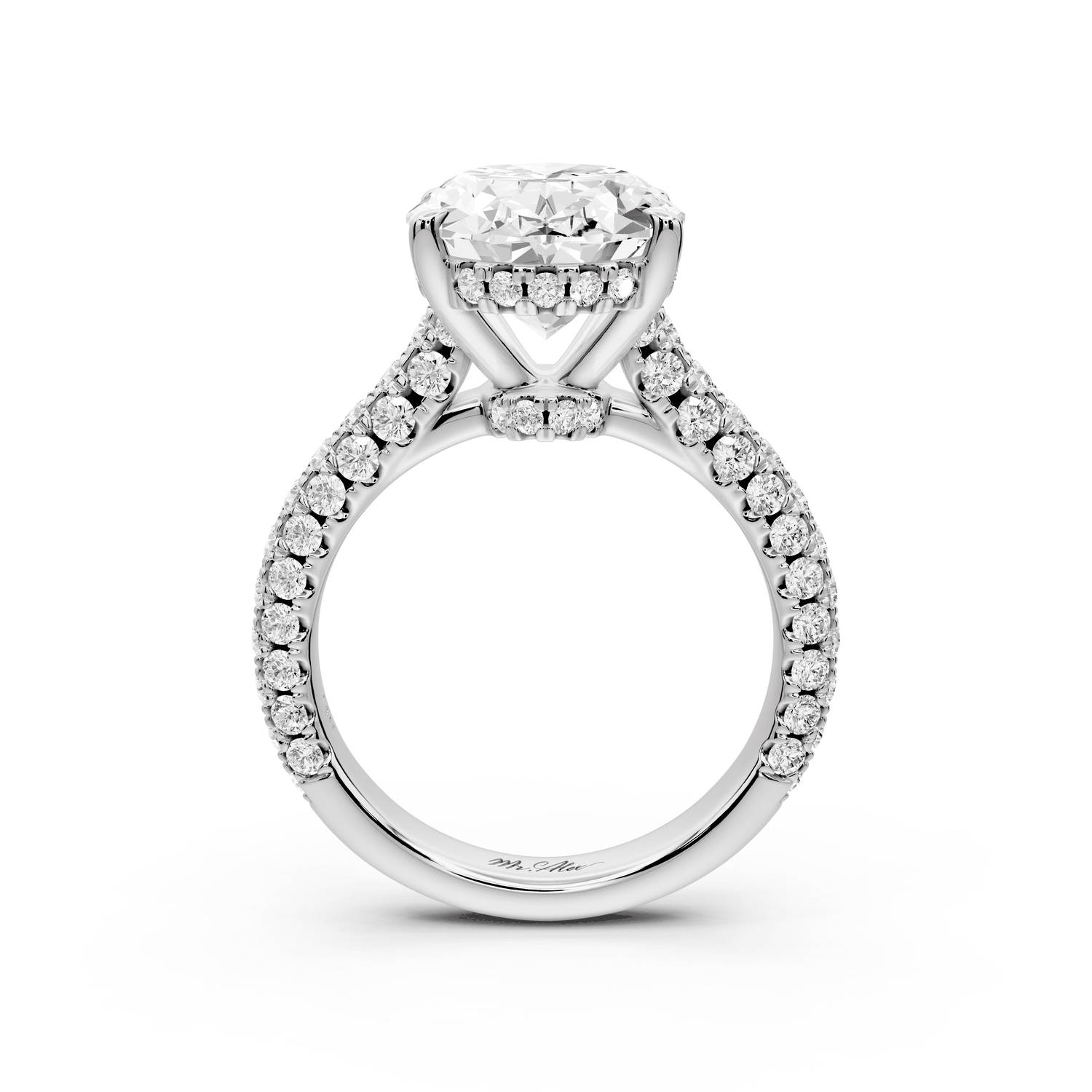 Amoria - 5ct platinum oval Diamond Engagement Ring with Pavé Band & Hidden Halo - Mr. Alex Jewelry