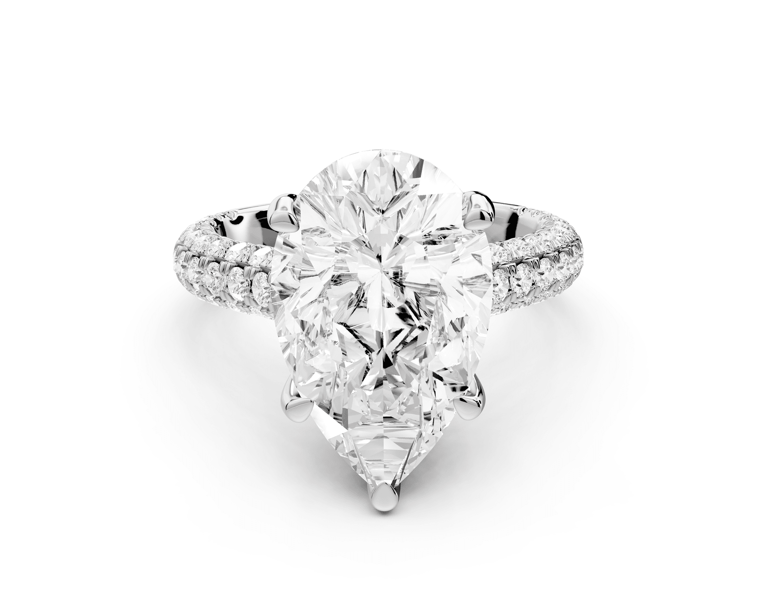 Amoria - 5ct platinum pear Diamond Engagement Ring with Pavé Band & Hidden Halo - Mr. Alex Jewelry