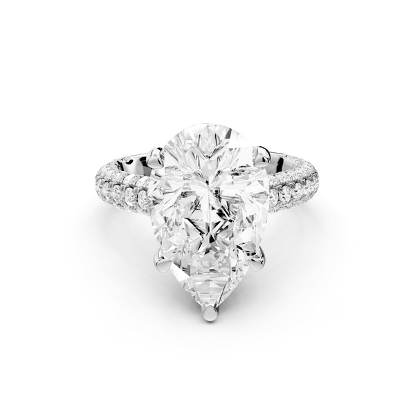 Amoria - 5ct platinum pear Diamond Engagement Ring with Pavé Band & Hidden Halo - Mr. Alex Jewelry