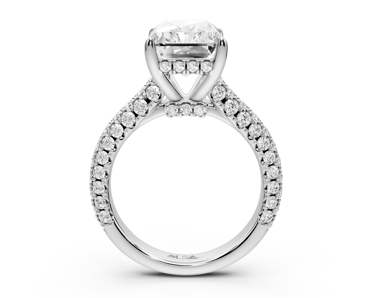 Amoria - 5ct platinum radiant Diamond Engagement Ring with Pavé Band & Hidden Halo - Mr. Alex Jewelry