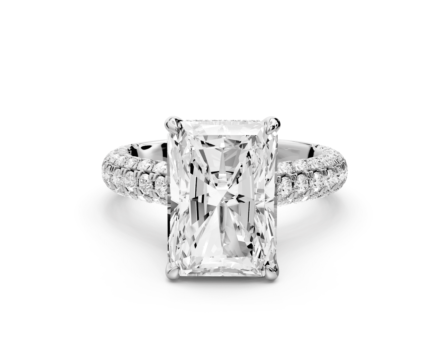 Amoria - 5ct platinum radiant Diamond Engagement Ring with Pavé Band & Hidden Halo - Mr. Alex Jewelry