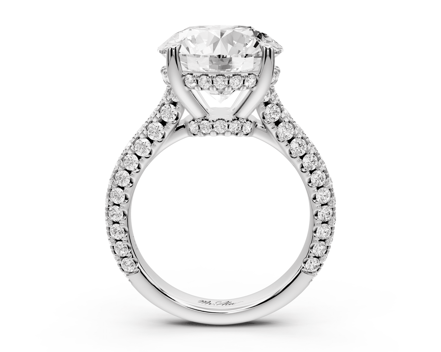 Amoria - 5ct platinum round Diamond Engagement Ring with Pavé Band & Hidden Halo - Mr. Alex Jewelry