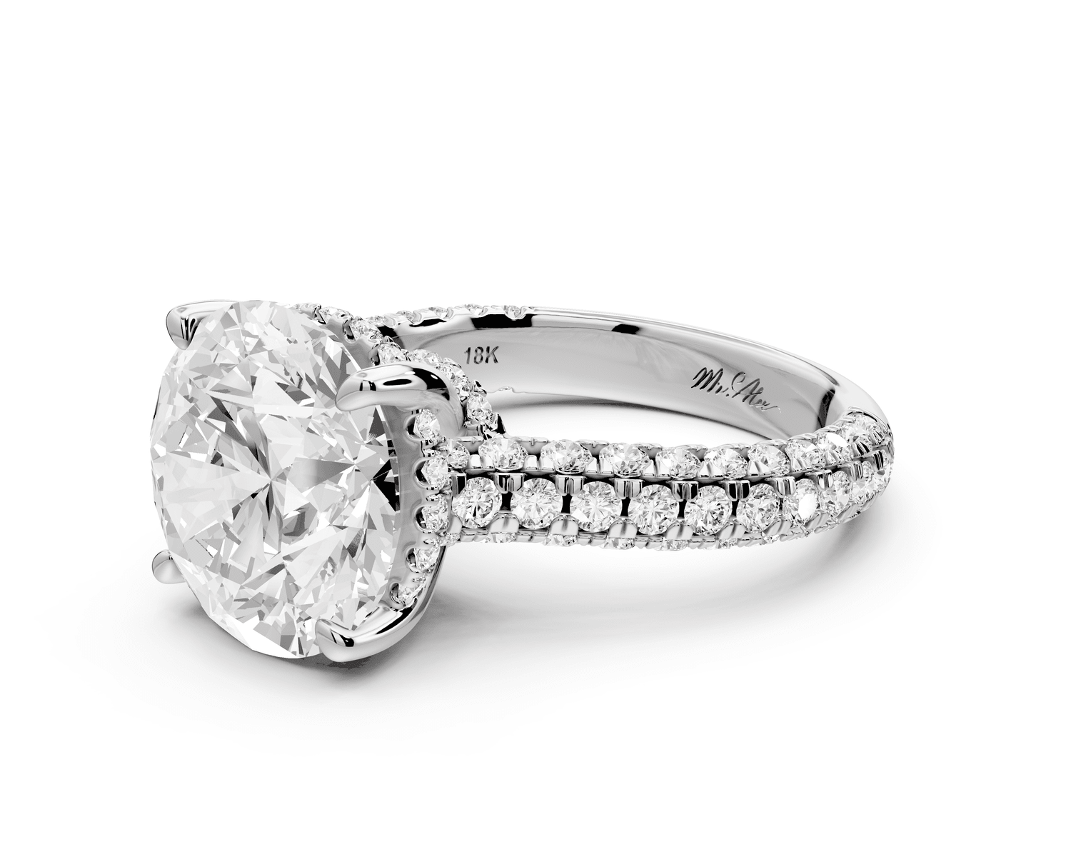 Amoria - 5ct platinum round Diamond Engagement Ring with Pavé Band & Hidden Halo - Mr. Alex Jewelry