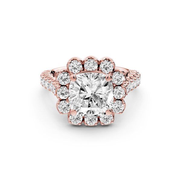 Anastasia - 2ct 14k rose gold cushion Diamond with Floral Halo and Pavé engagement Ring - Mr. Alex Jewelry