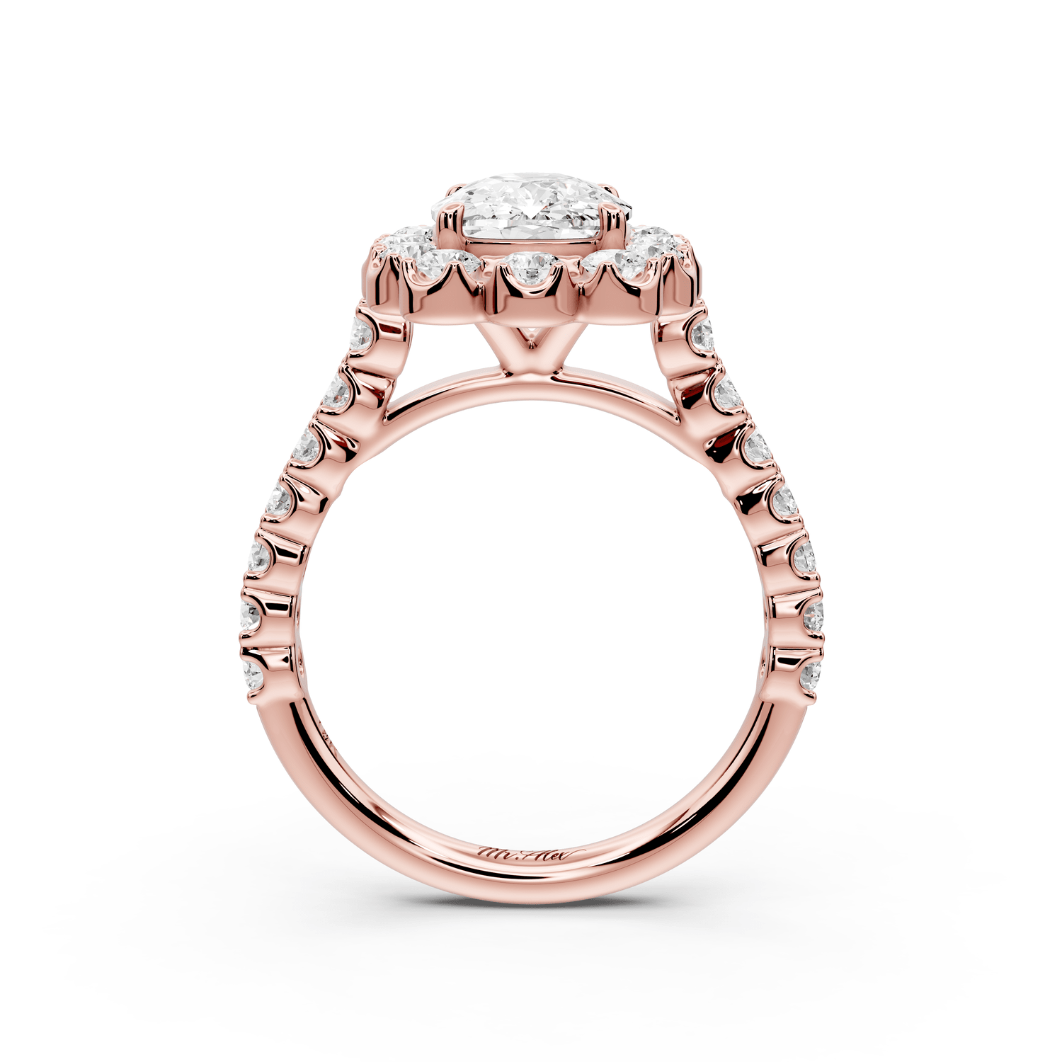 Anastasia - 2ct 14k rose gold ecushion Diamond with Floral Halo and Pavé engagement Ring - Mr. Alex Jewelry