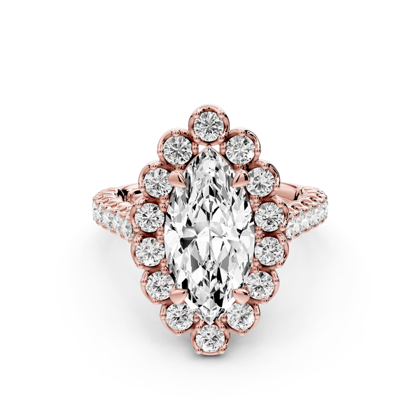 Anastasia - 2ct 14k rose gold marquise Diamond with Floral Halo and Pavé engagement Ring - Mr. Alex Jewelry