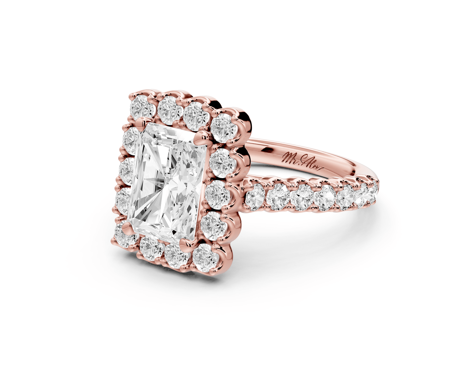 Anastasia - 2ct 14k rose gold radiant Diamond with Floral Halo and Pavé engagement Ring - Mr. Alex Jewelry