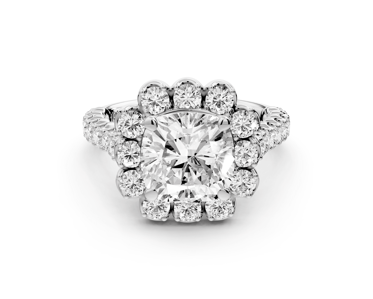 Anastasia - 2ct 14k white gold cushion Diamond with Floral Halo and Pavé engagement Ring - Mr. Alex Jewelry
