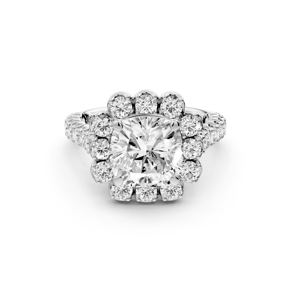Anastasia - 2ct 14k white gold cushion Diamond with Floral Halo and Pavé engagement Ring - Mr. Alex Jewelry