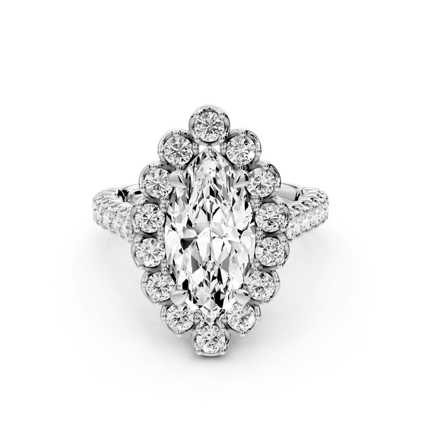 Anastasia - 2ct 14k white gold marquise Diamond with Floral Halo and Pavé engagement Ring - Mr. Alex Jewelry