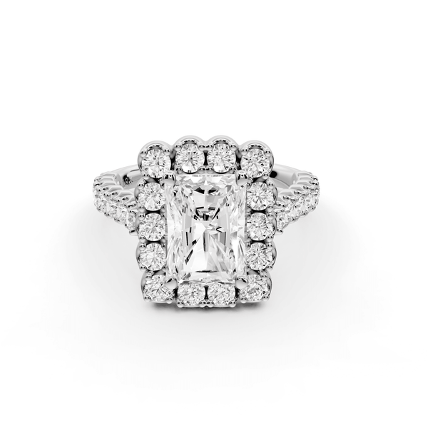 Anastasia - 2ct 14k white gold radiant Diamond with Floral Halo and Pavé engagement Ring - Mr. Alex Jewelry