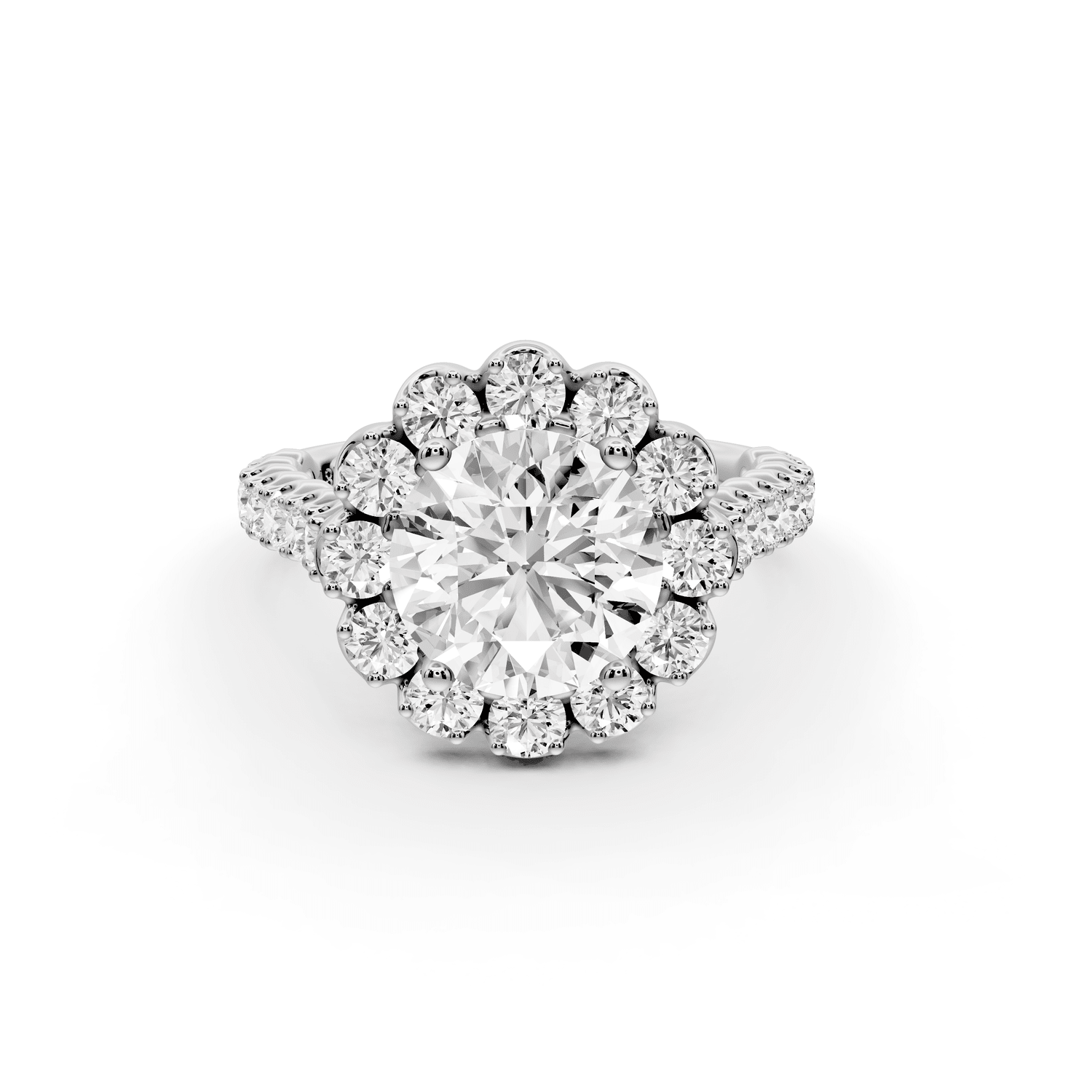 Anastasia - 2ct 14k white gold round Diamond with Floral Halo and Pavé engagement Ring - Mr. Alex Jewelry