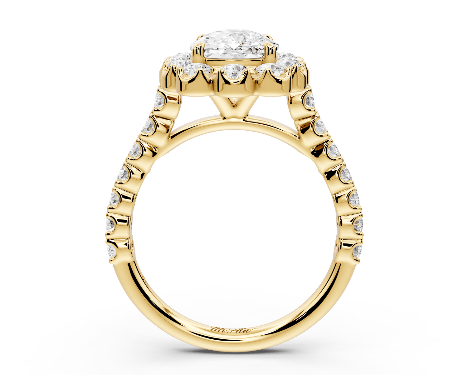 Anastasia - 2ct 14k yellow gold ecushion Diamond with Floral Halo and Pavé engagement Ring - Mr. Alex Jewelry