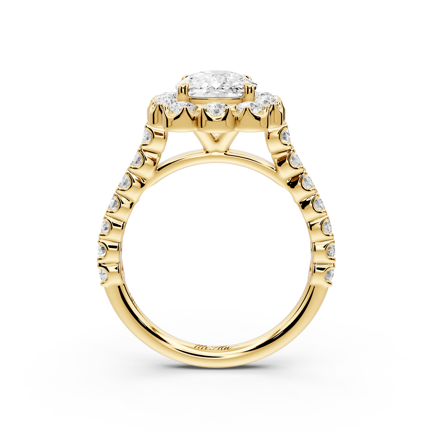 Anastasia - 2ct 14k yellow gold ecushion Diamond with Floral Halo and Pavé engagement Ring - Mr. Alex Jewelry