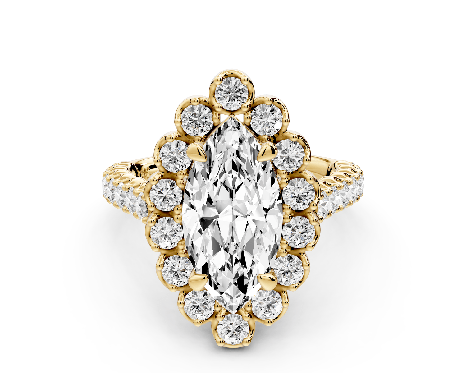 Anastasia - 2ct 14k yellow gold marquise Diamond with Floral Halo and Pavé engagement Ring - Mr. Alex Jewelry