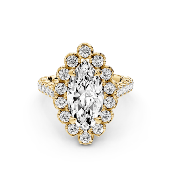 Anastasia - 2ct 14k yellow gold marquise Diamond with Floral Halo and Pavé engagement Ring - Mr. Alex Jewelry