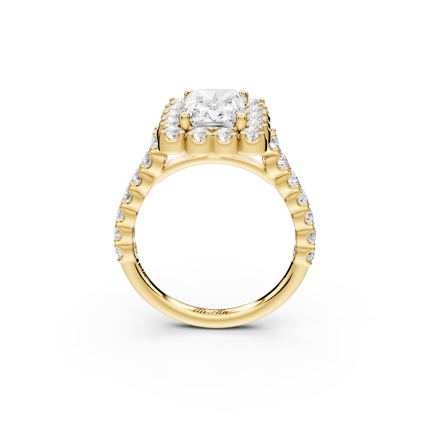 Anastasia - 2ct 14k yellow gold radiant Diamond with Floral Halo and Pavé engagement Ring - Mr. Alex Jewelry