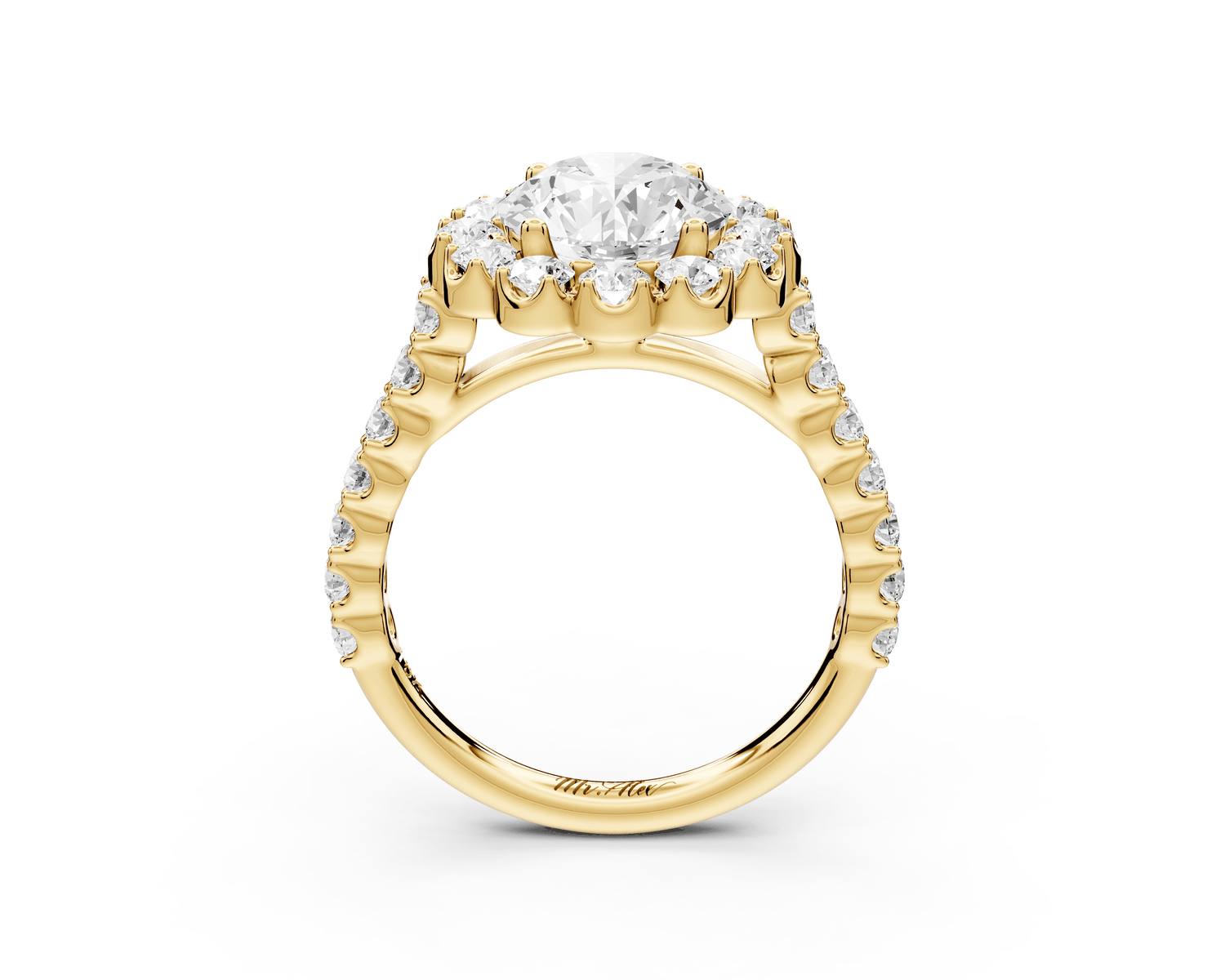 Anastasia - 2ct 14k yellow gold round Diamond with Floral Halo and Pavé engagement Ring - Mr. Alex Jewelry