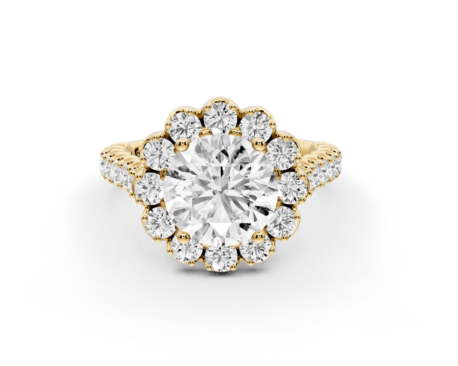 Anastasia - 2ct 14k yellow gold round Diamond with Floral Halo and Pavé engagement Ring - Mr. Alex Jewelry