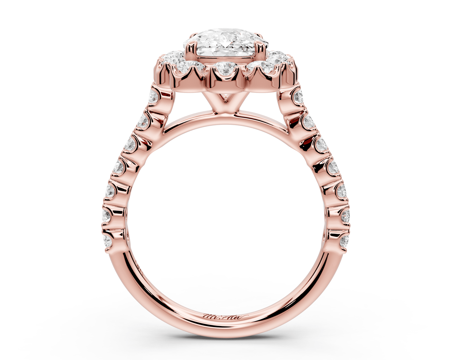 Anastasia - 2ct 18k rose gold ecushion Diamond with Floral Halo and Pavé engagement Ring - Mr. Alex Jewelry