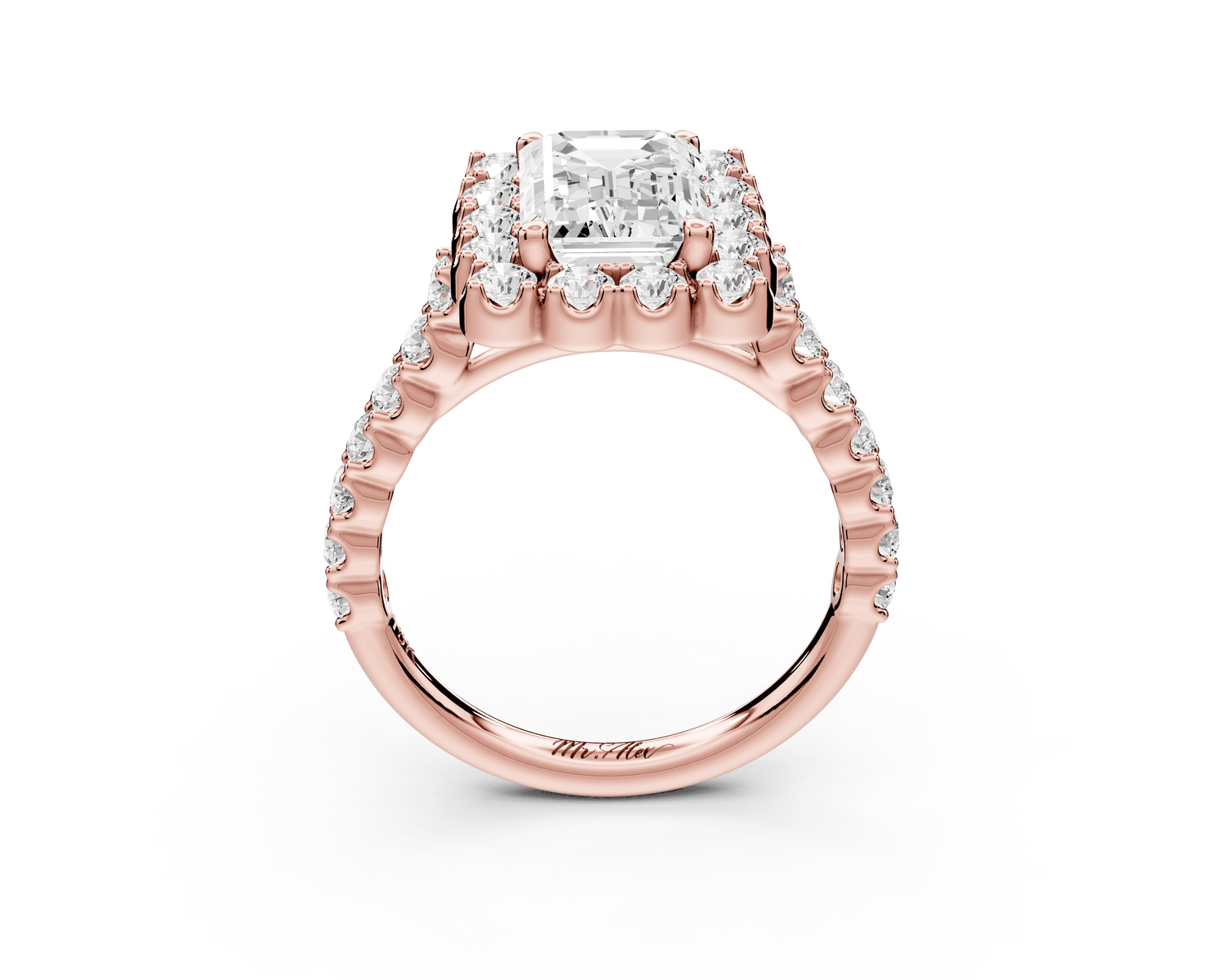 Anastasia - 2ct 18k rose gold emerald Diamond with Floral Halo and Pavé engagement Ring - Mr. Alex Jewelry