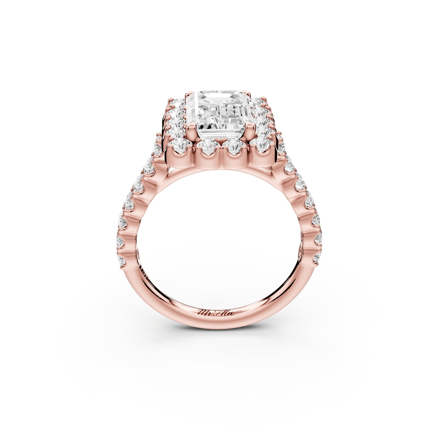 Anastasia - 2ct 18k rose gold emerald Diamond with Floral Halo and Pavé engagement Ring - Mr. Alex Jewelry