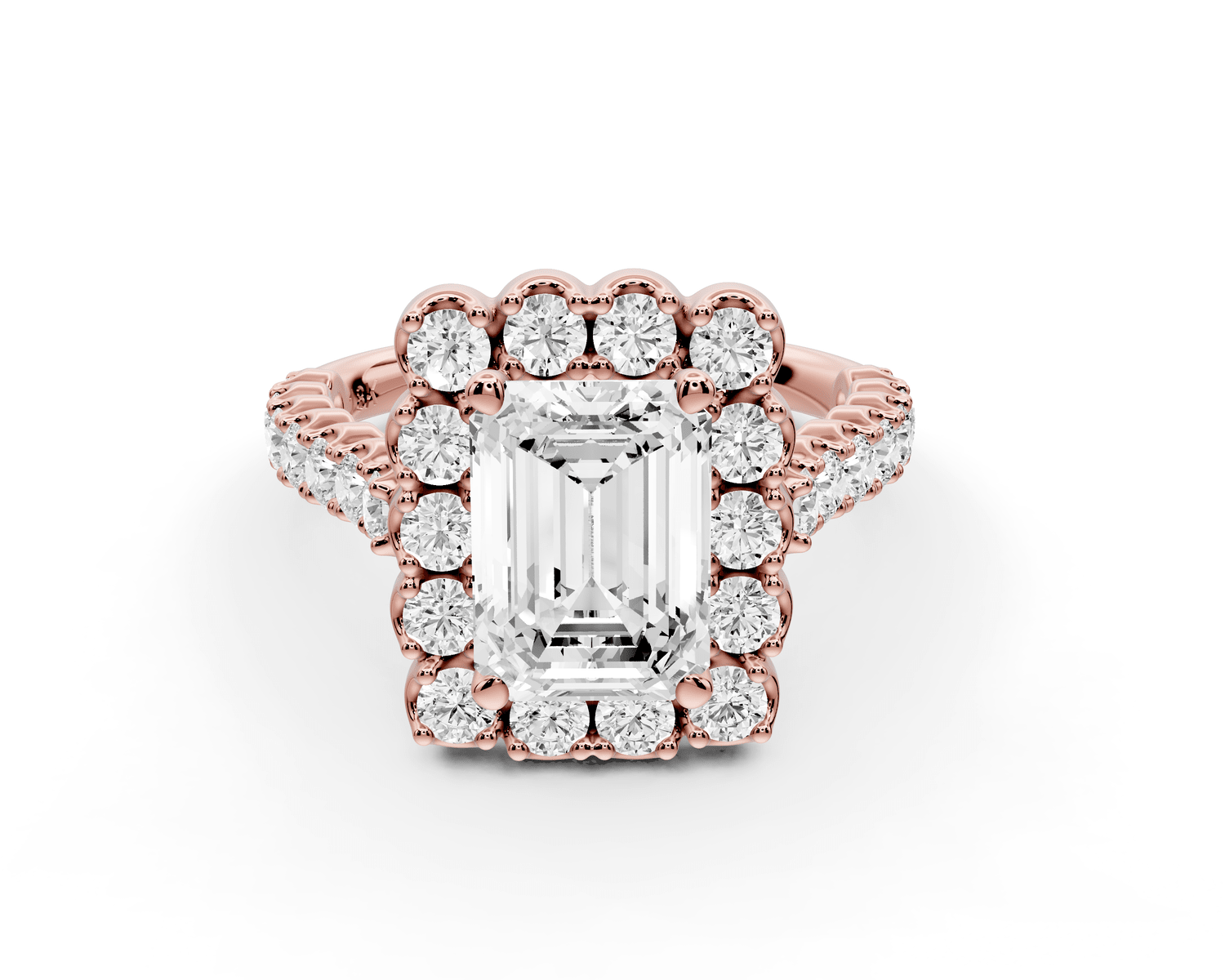 Anastasia - 2ct 18k rose gold emerald Diamond with Floral Halo and Pavé engagement Ring - Mr. Alex Jewelry