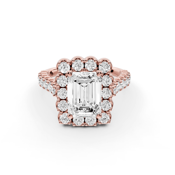 Anastasia - 2ct 18k rose gold emerald Diamond with Floral Halo and Pavé engagement Ring - Mr. Alex Jewelry