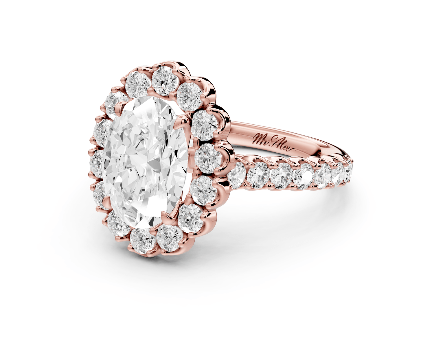 Anastasia - 2ct 18k rose gold oval Diamond with Floral Halo and Pavé engagement Ring - Mr. Alex Jewelry