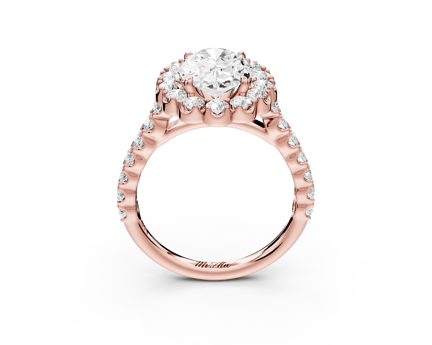 Anastasia - 2ct 18k rose gold oval Diamond with Floral Halo and Pavé engagement Ring - Mr. Alex Jewelry