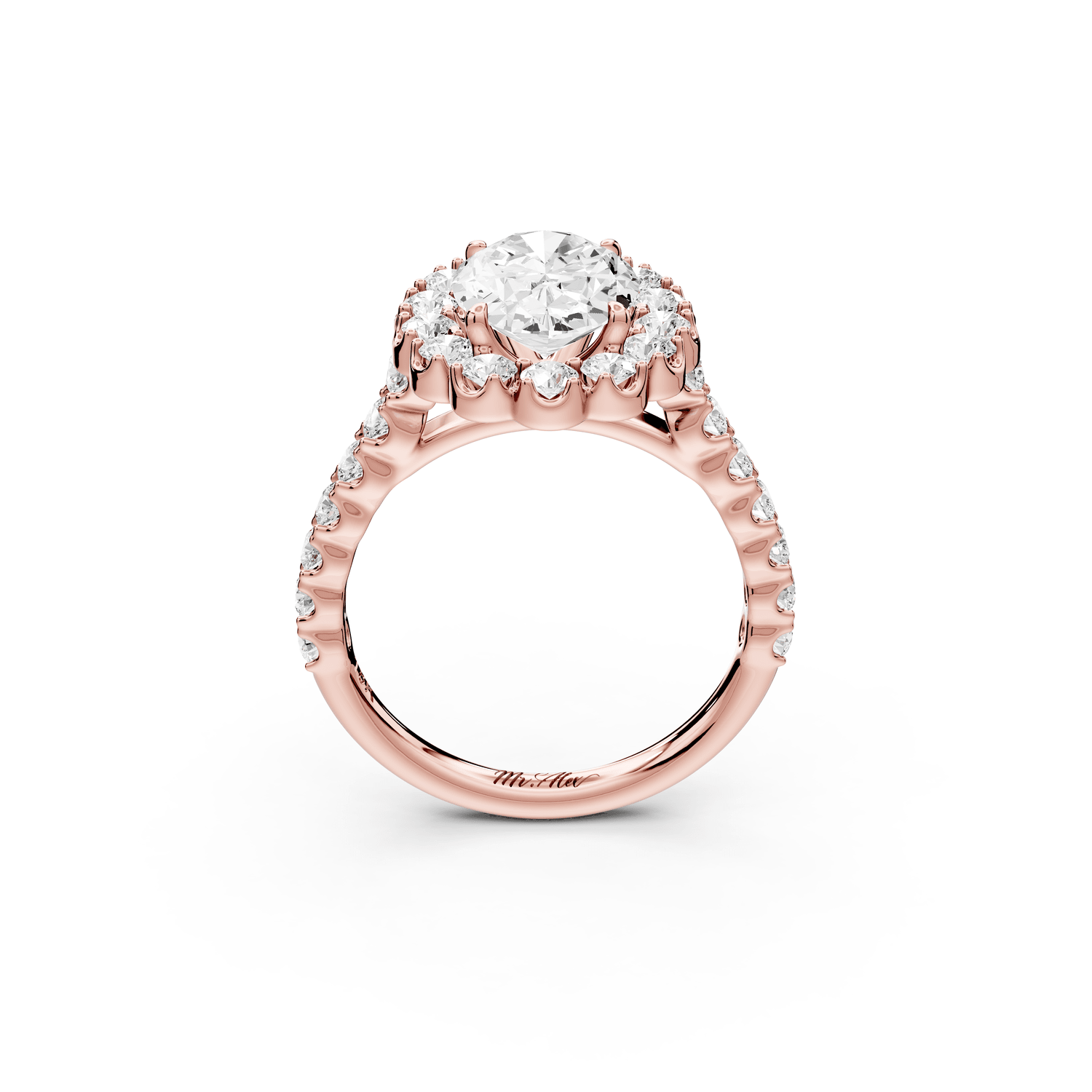 Anastasia - 2ct 18k rose gold oval Diamond with Floral Halo and Pavé engagement Ring - Mr. Alex Jewelry