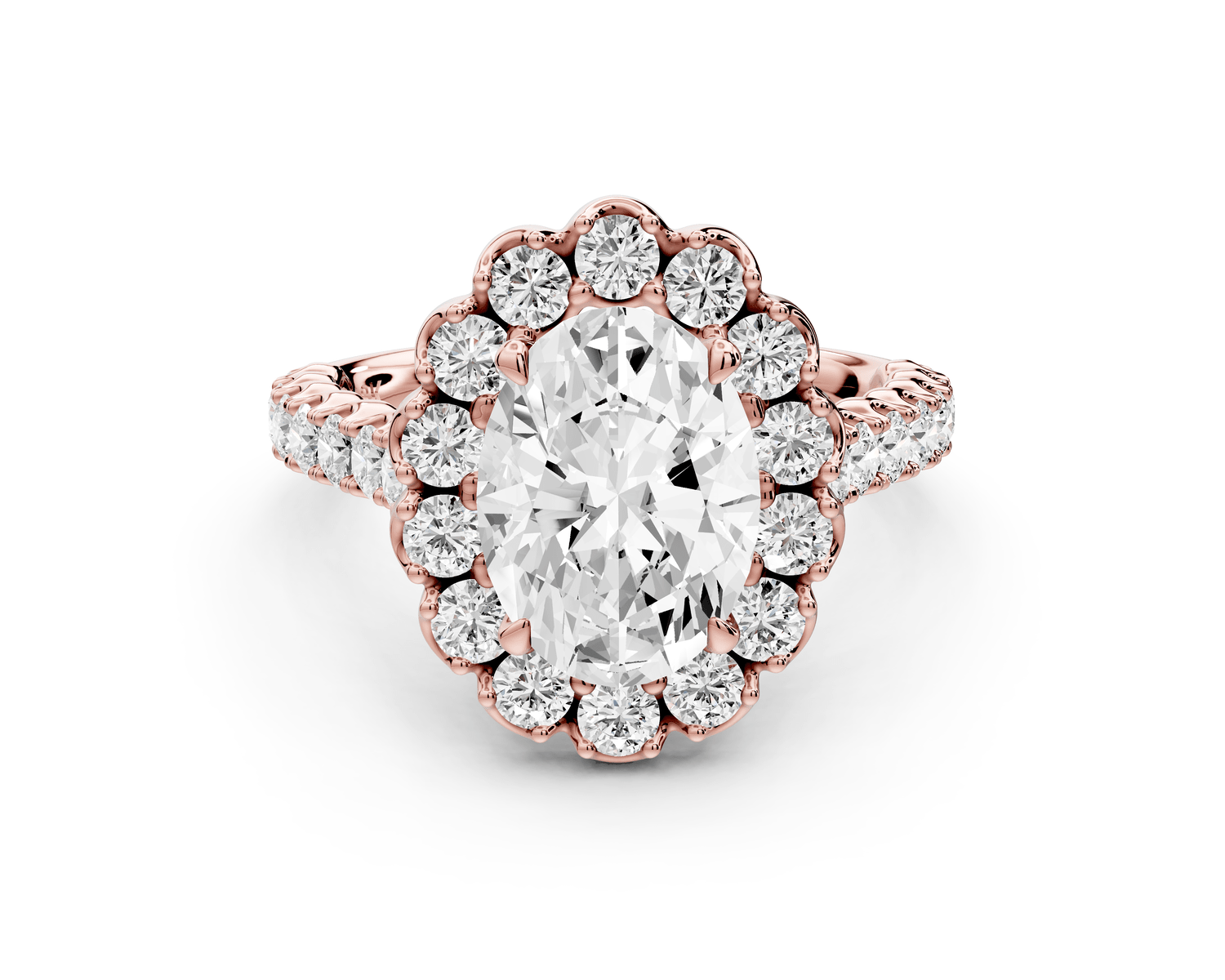 Anastasia - 2ct 18k rose gold oval Diamond with Floral Halo and Pavé engagement Ring - Mr. Alex Jewelry