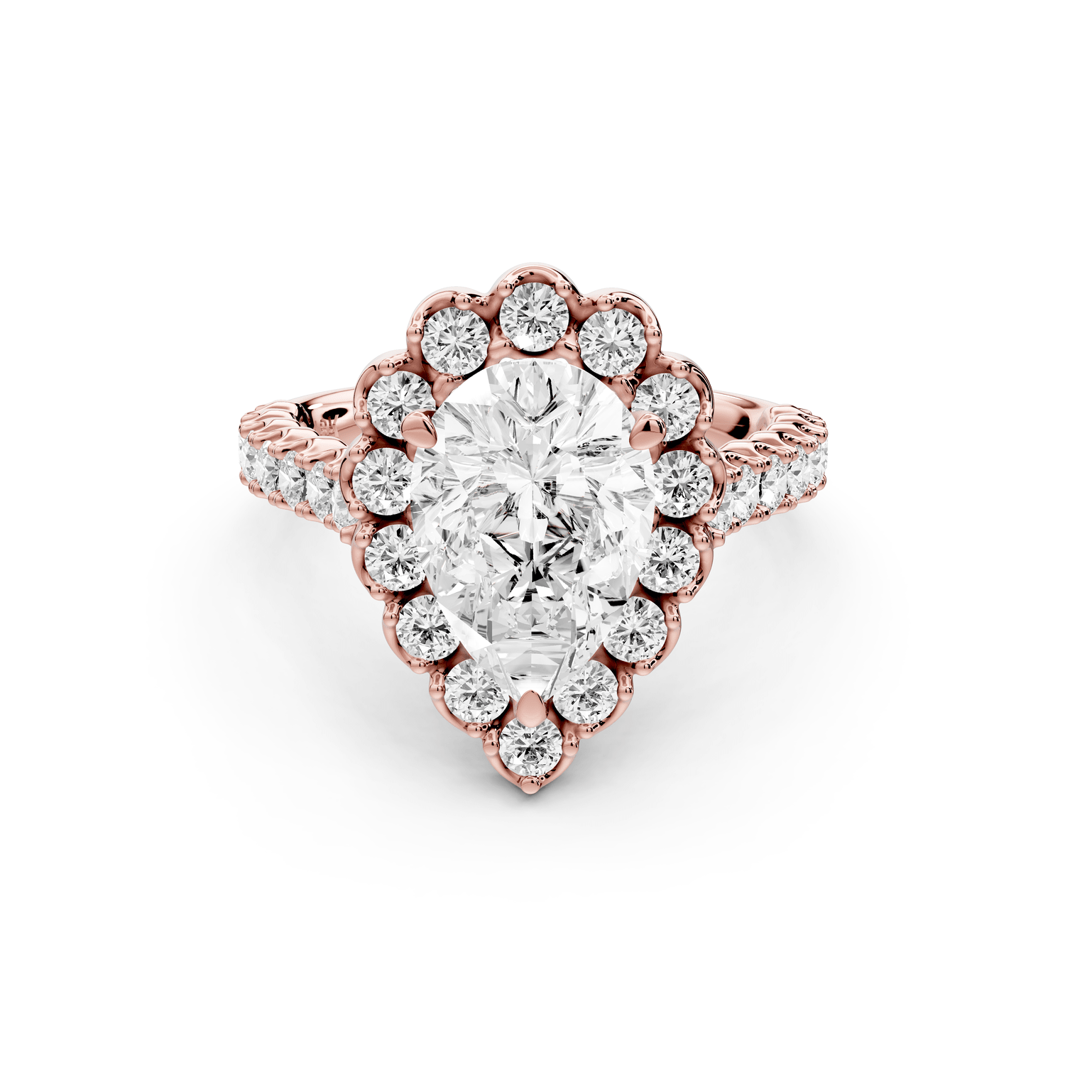 Anastasia - 2ct 18k rose gold pear Diamond with Floral Halo and Pavé engagement Ring - Mr. Alex Jewelry