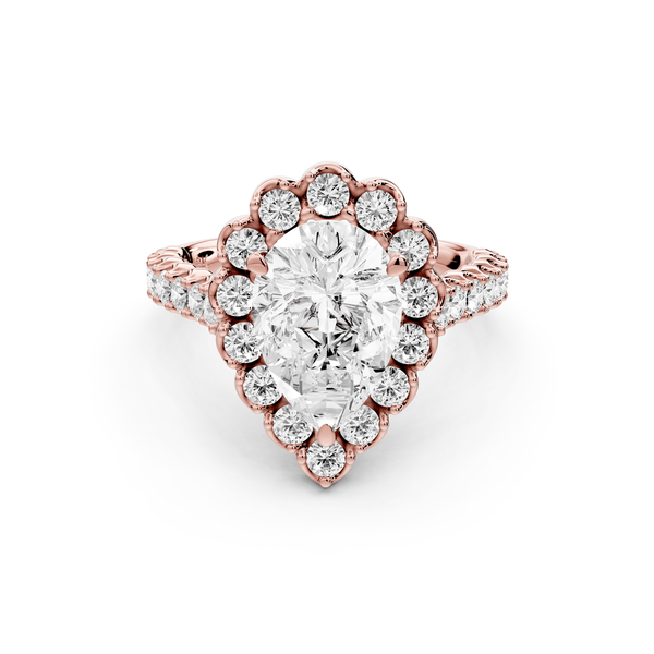 Anastasia - 2ct 18k rose gold pear Diamond with Floral Halo and Pavé engagement Ring - Mr. Alex Jewelry
