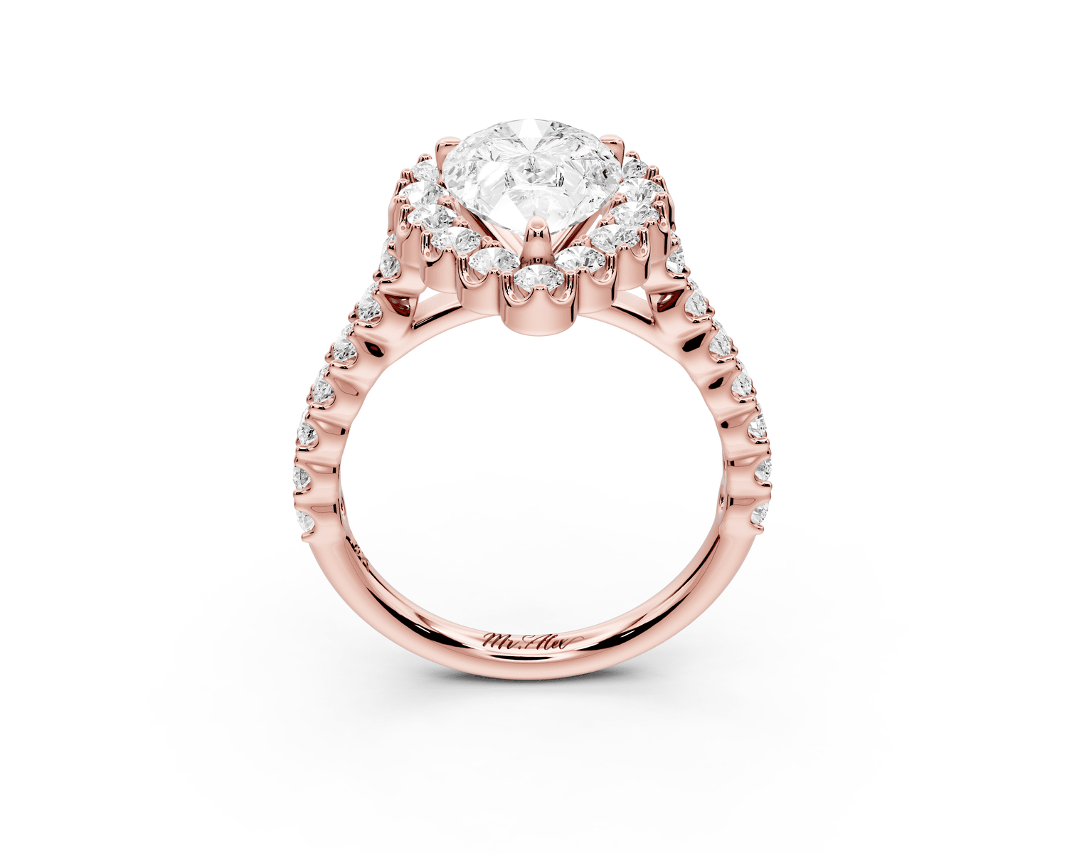 Anastasia - 2ct 18k rose gold pear Diamond with Floral Halo and Pavé engagement Ring - Mr. Alex Jewelry