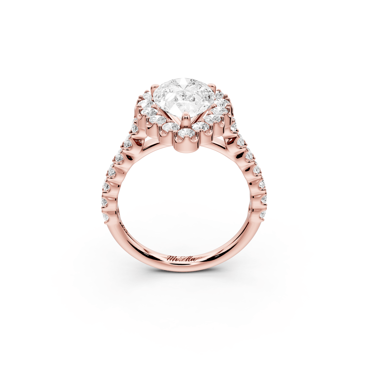 Anastasia - 2ct 18k rose gold pear Diamond with Floral Halo and Pavé engagement Ring - Mr. Alex Jewelry
