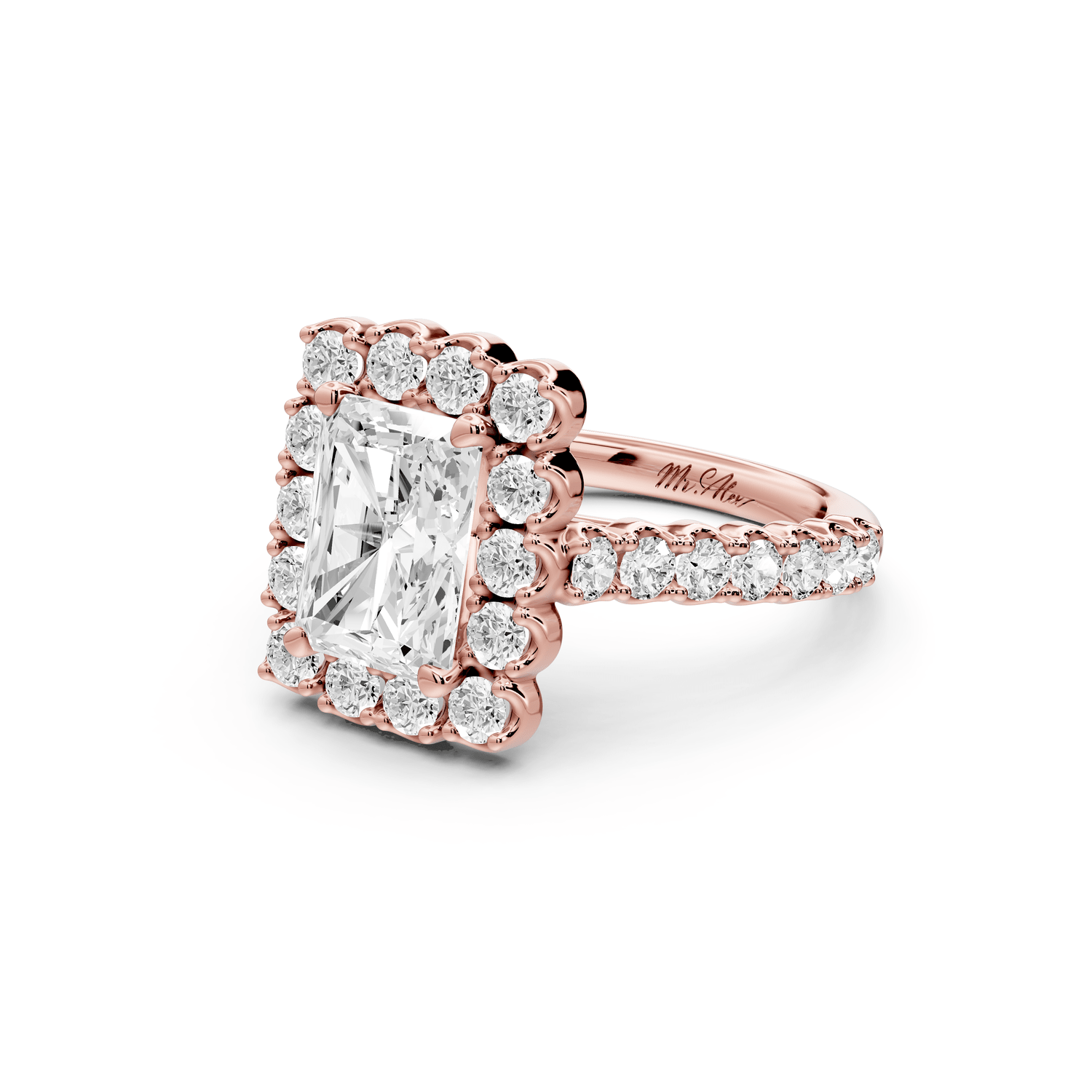 Anastasia - 2ct 18k rose gold radiant Diamond with Floral Halo and Pavé engagement Ring - Mr. Alex Jewelry