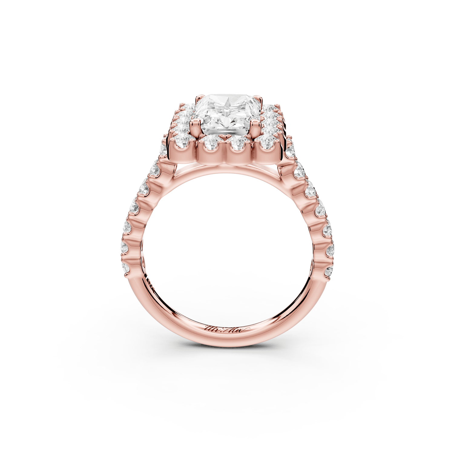 Anastasia - 2ct 18k rose gold radiant Diamond with Floral Halo and Pavé engagement Ring - Mr. Alex Jewelry