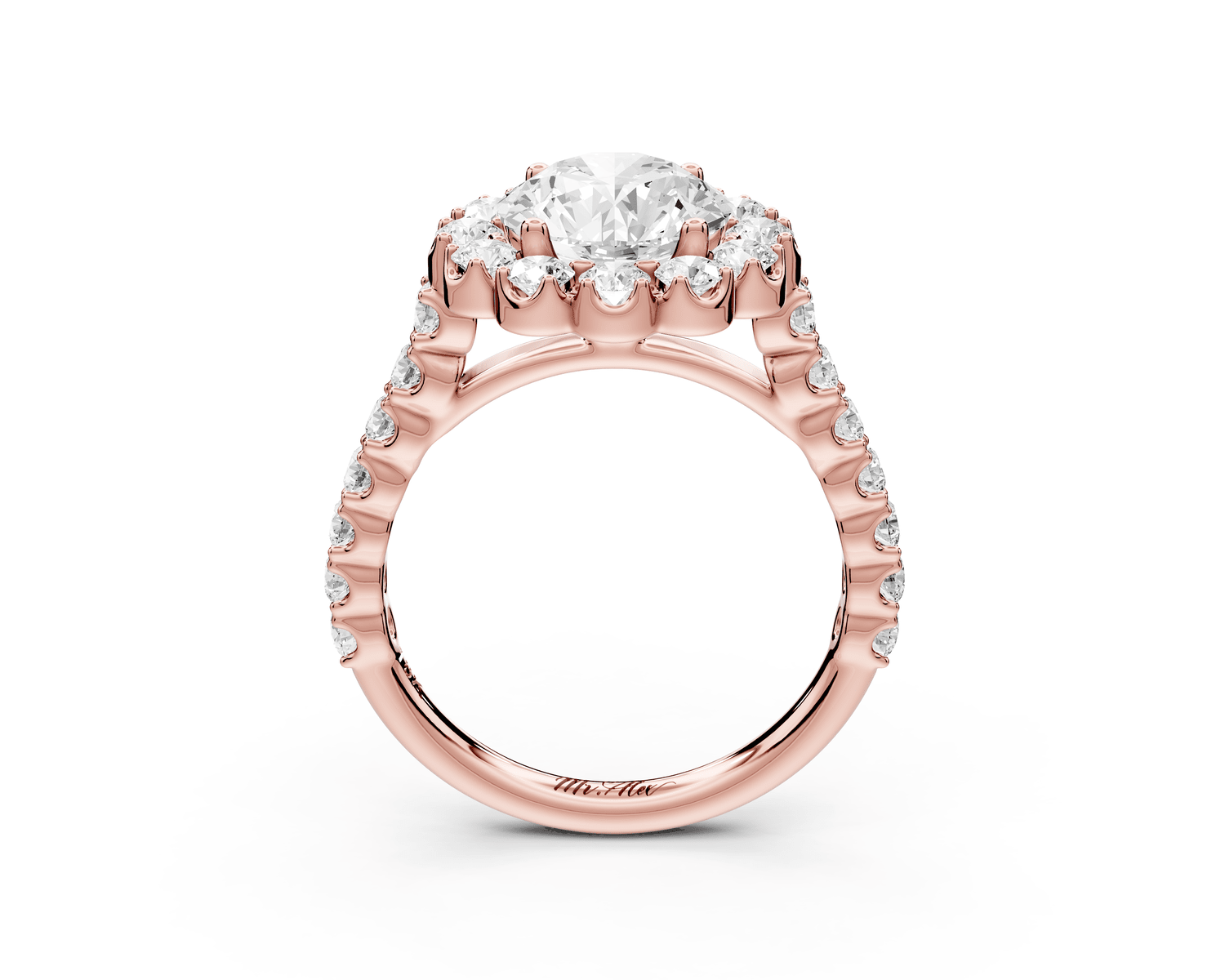Anastasia - 2ct 18k rose gold round Diamond with Floral Halo and Pavé engagement Ring - Mr. Alex Jewelry