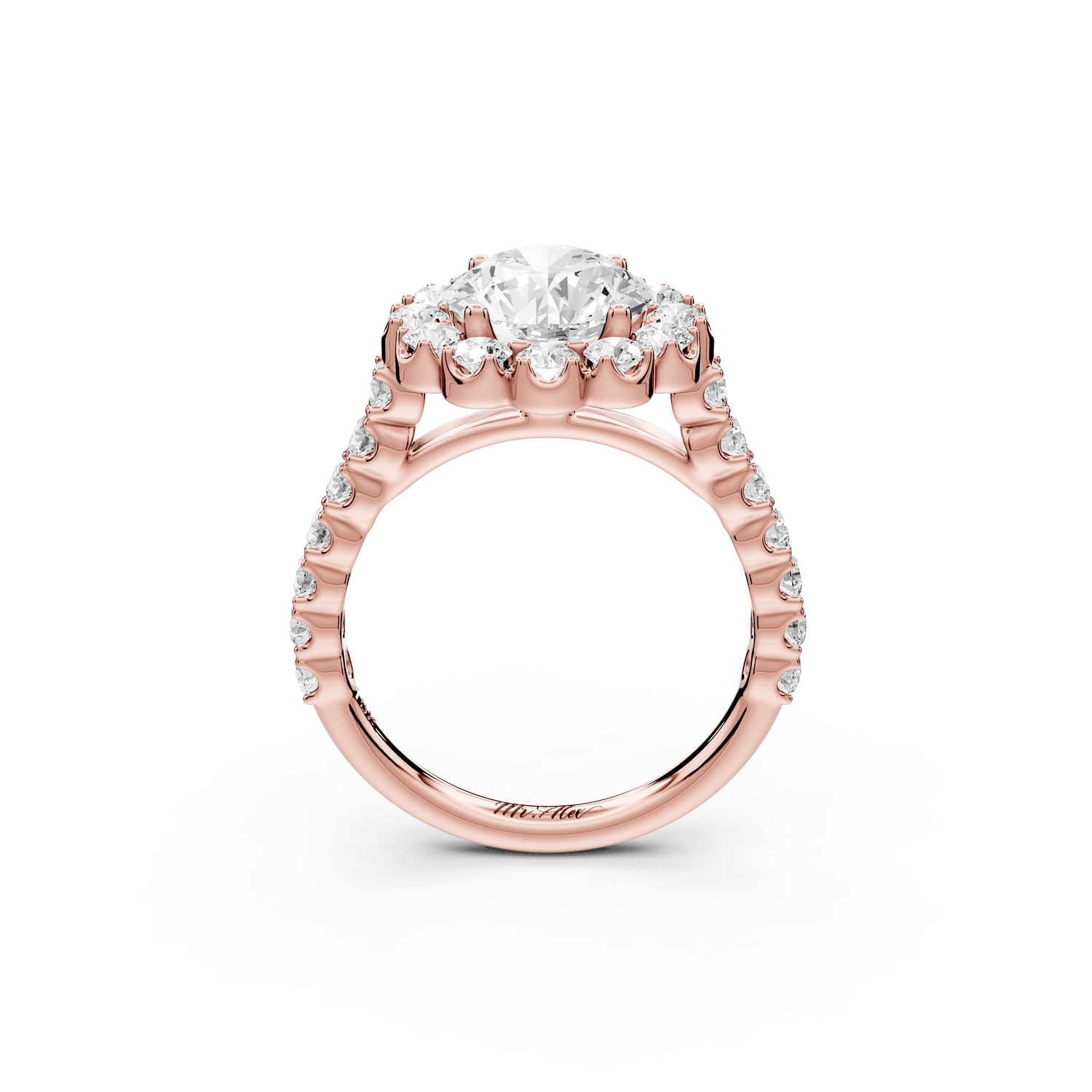 Anastasia - 2ct 18k rose gold round Diamond with Floral Halo and Pavé engagement Ring - Mr. Alex Jewelry
