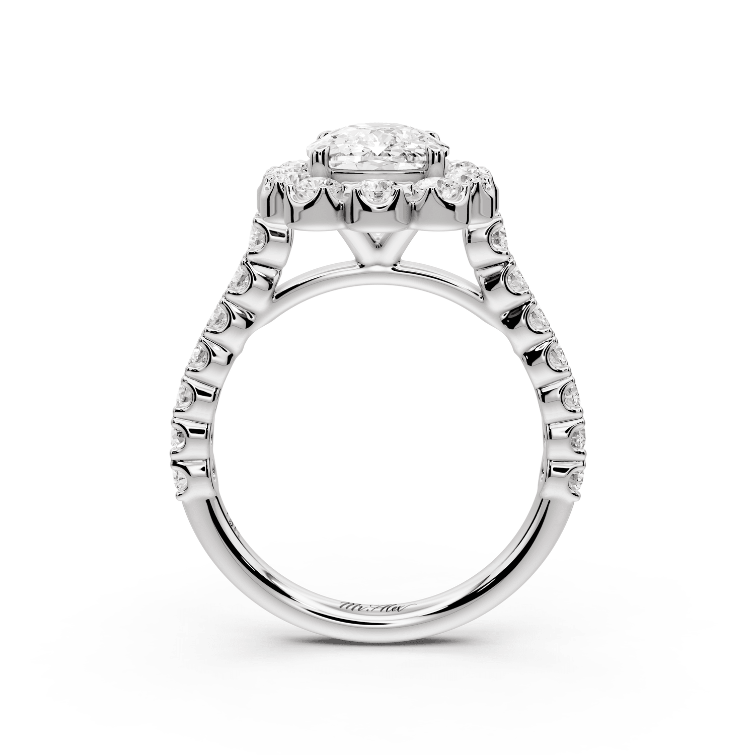Anastasia - 2ct 18k white gold ecushion Diamond with Floral Halo and Pavé engagement Ring - Mr. Alex Jewelry